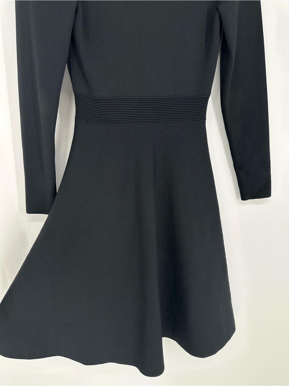 Sandro Paris Pearl Lapel Long Sleeve Fit & Flare Sweater Mini Dress - Black - Picture 13 of 16